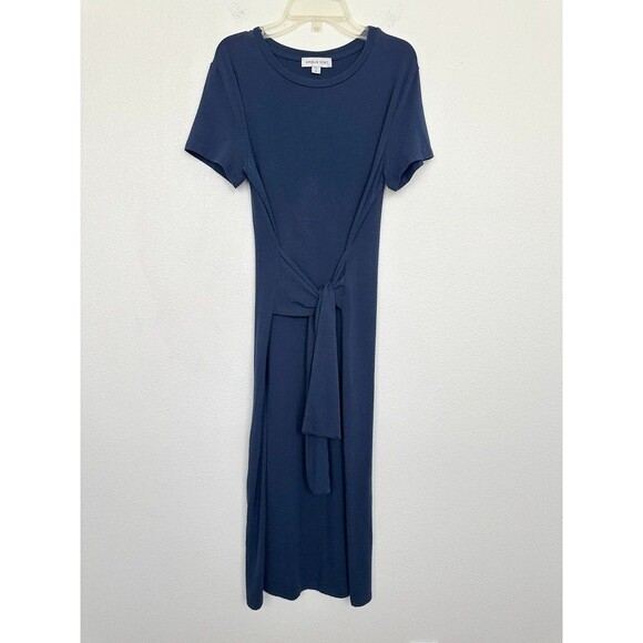 Amour Vert Colombe Reverie Knit Dress Navy Blue Belted Organic Cotton Women's M - Picture 2 of 11